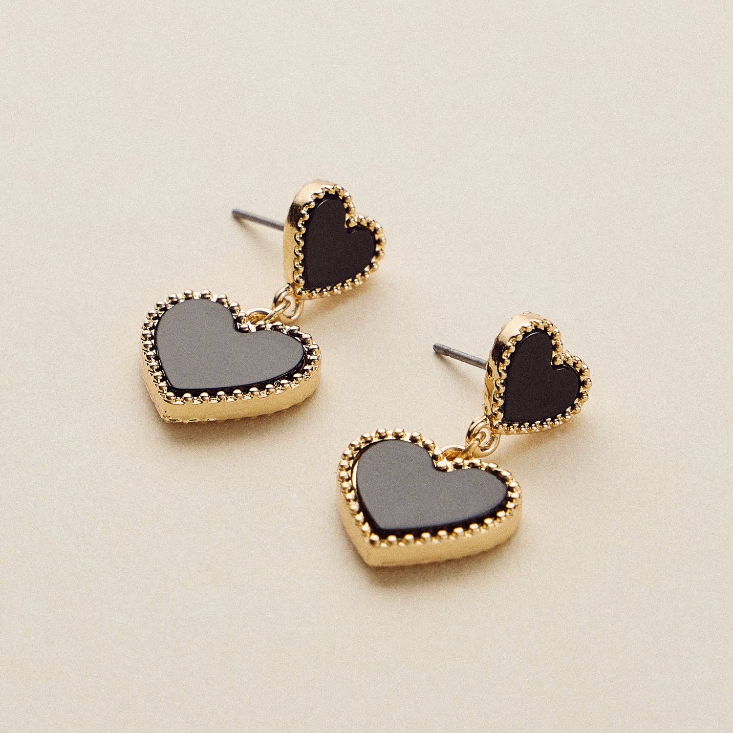 Dual Heart Shell Drop Earrings | Natural Inlay with Polished Metal Trim