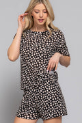 Short Sleeve Round Neck Floral Print Knit Top & Shorts Set