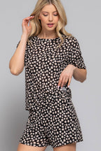 Short Sleeve Round Neck Floral Print Knit Top & Shorts Set