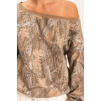 Tree Camouflage Print Off The Shoulder Sweatshirt