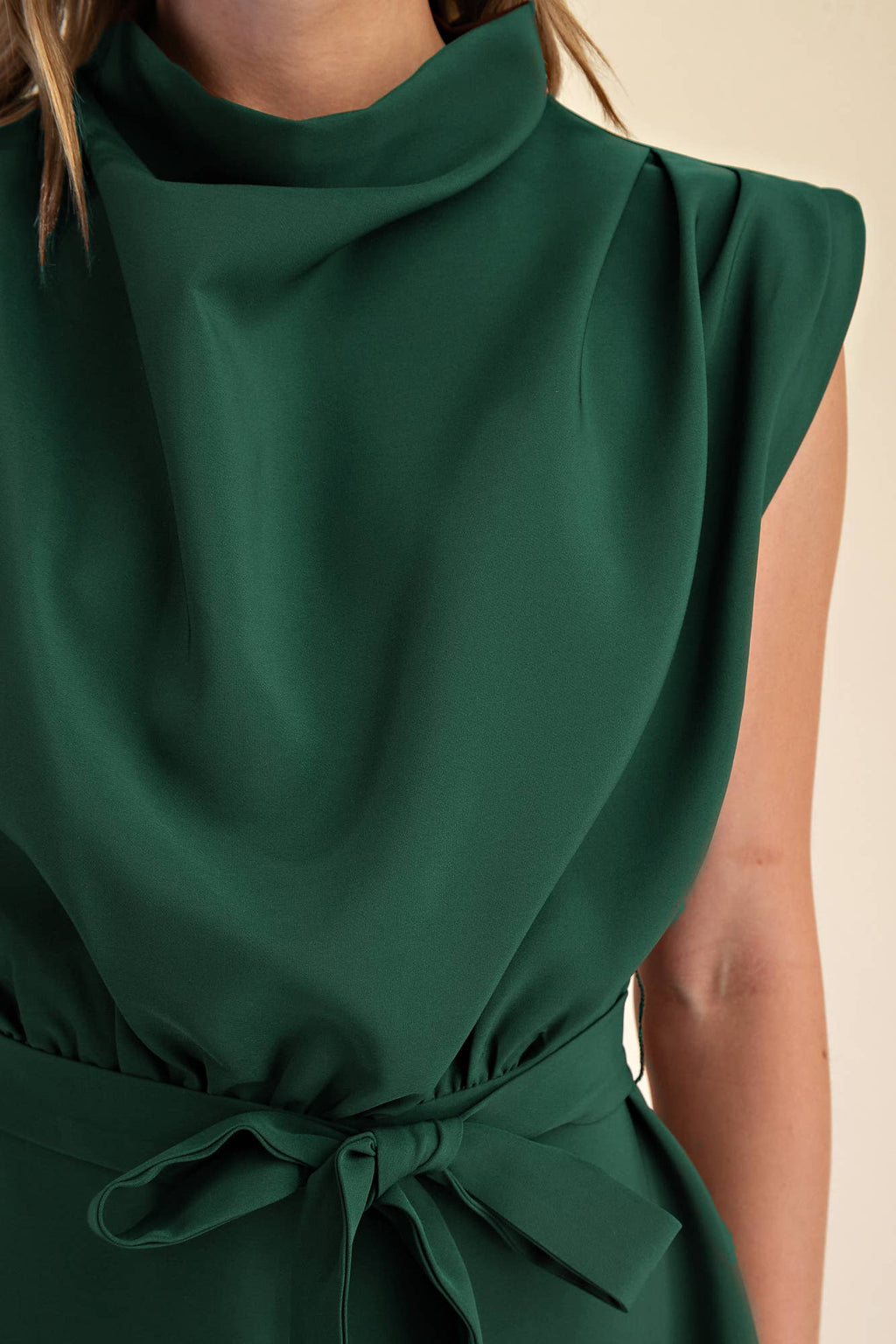 Cowl Neck Sleeveless Waist Tie Mini Dress