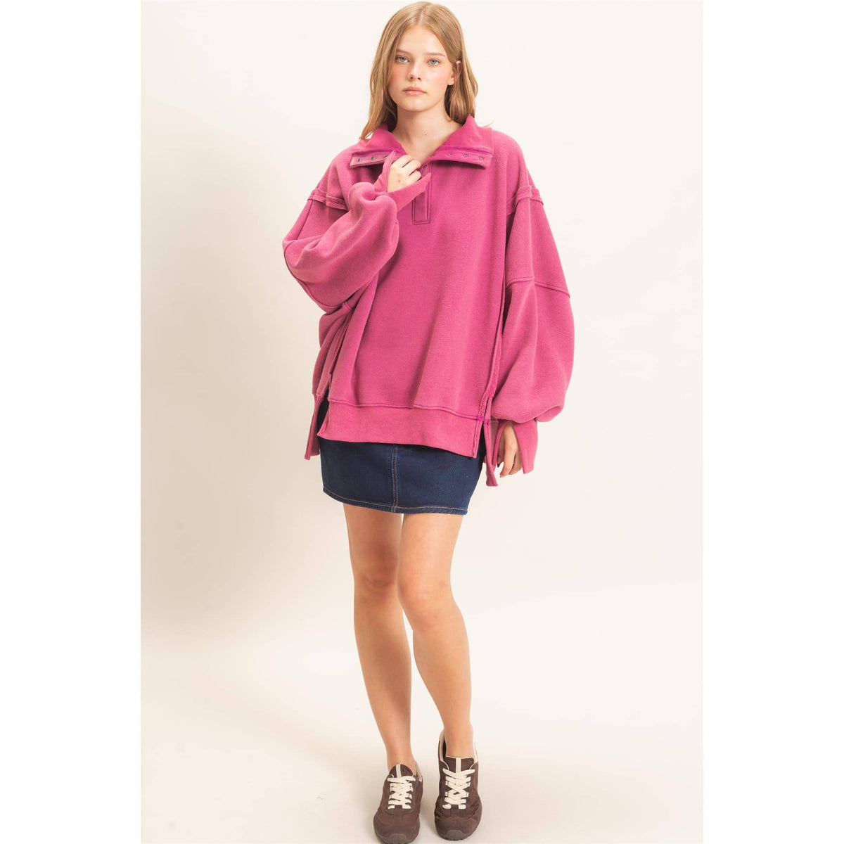 Mineral Wash Snap Collar Pullover