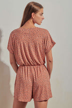 HR3016-ABTRACT PRINT ELASTICIZED SURPLICE ROMPER