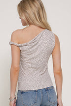 Off The Shoulder Twisted Print Rib Knit Top