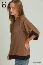 Textured Knit Raglan Sleeve Top