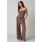 STRIPED PRINT SMOCKED BACK TUBE TOP AND PANTS SET