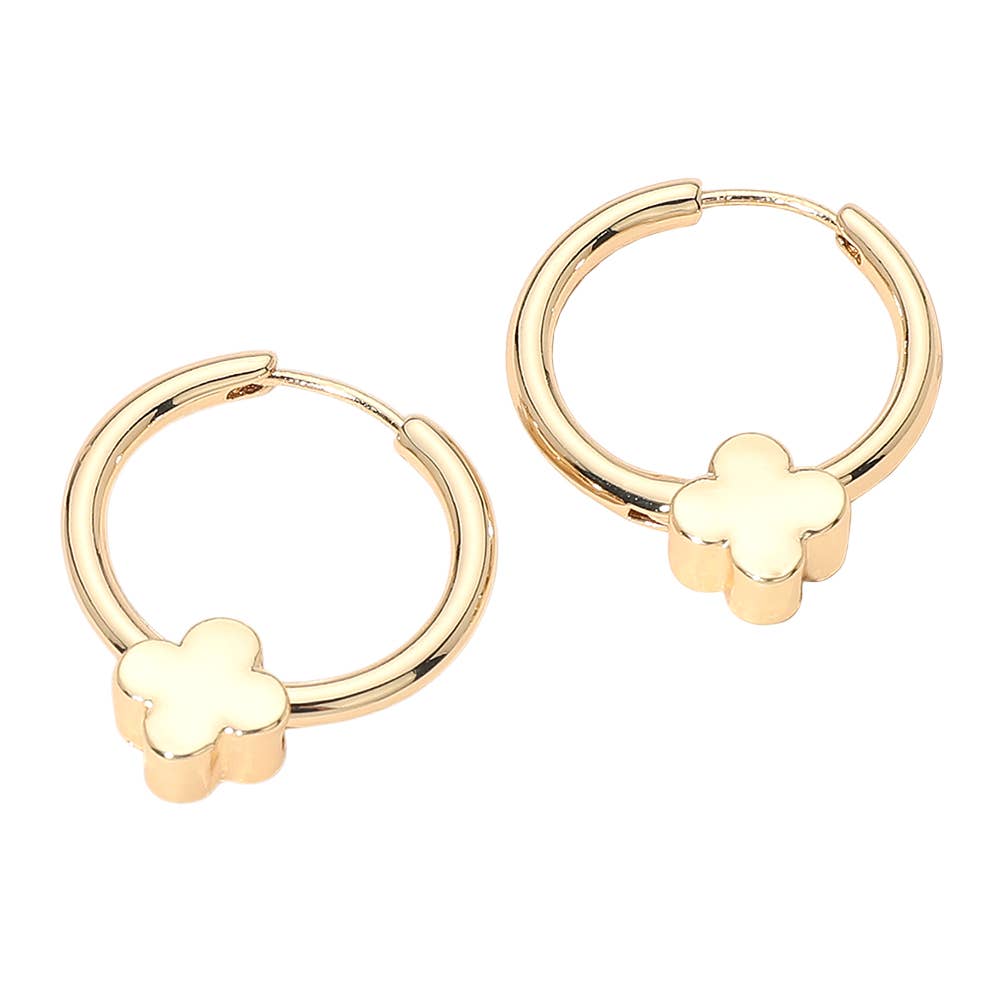 Gold Dipped Quatrefoil Accent Huggie Hoop Earrings