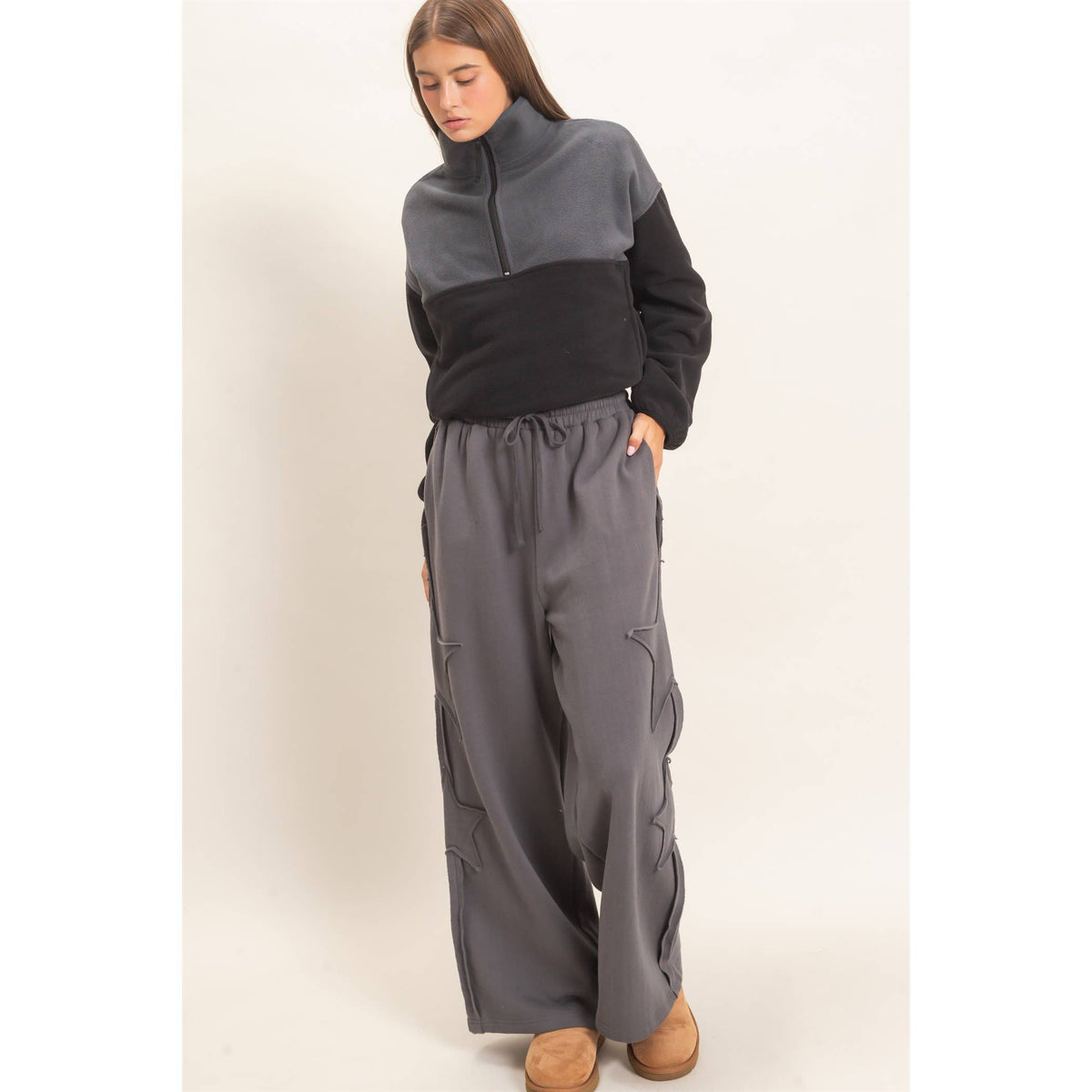 Fleece Color Contrast Half Zip Pullover