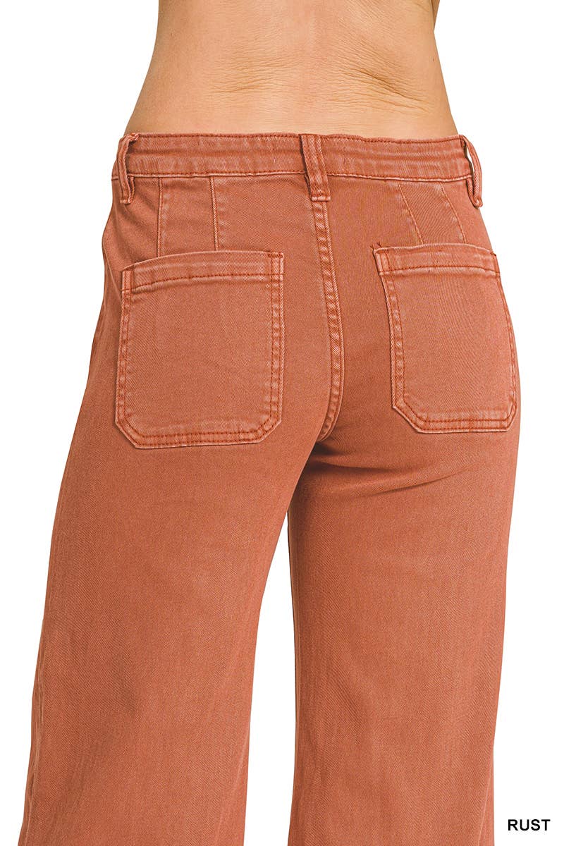 Mid Rise Wide Leg Cropped Color Denim Pants Zenana