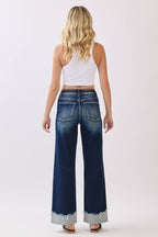 P1554W-DK HIGH RISE STRETCH WIDE LEG W/ CUFFED HEM JEANS