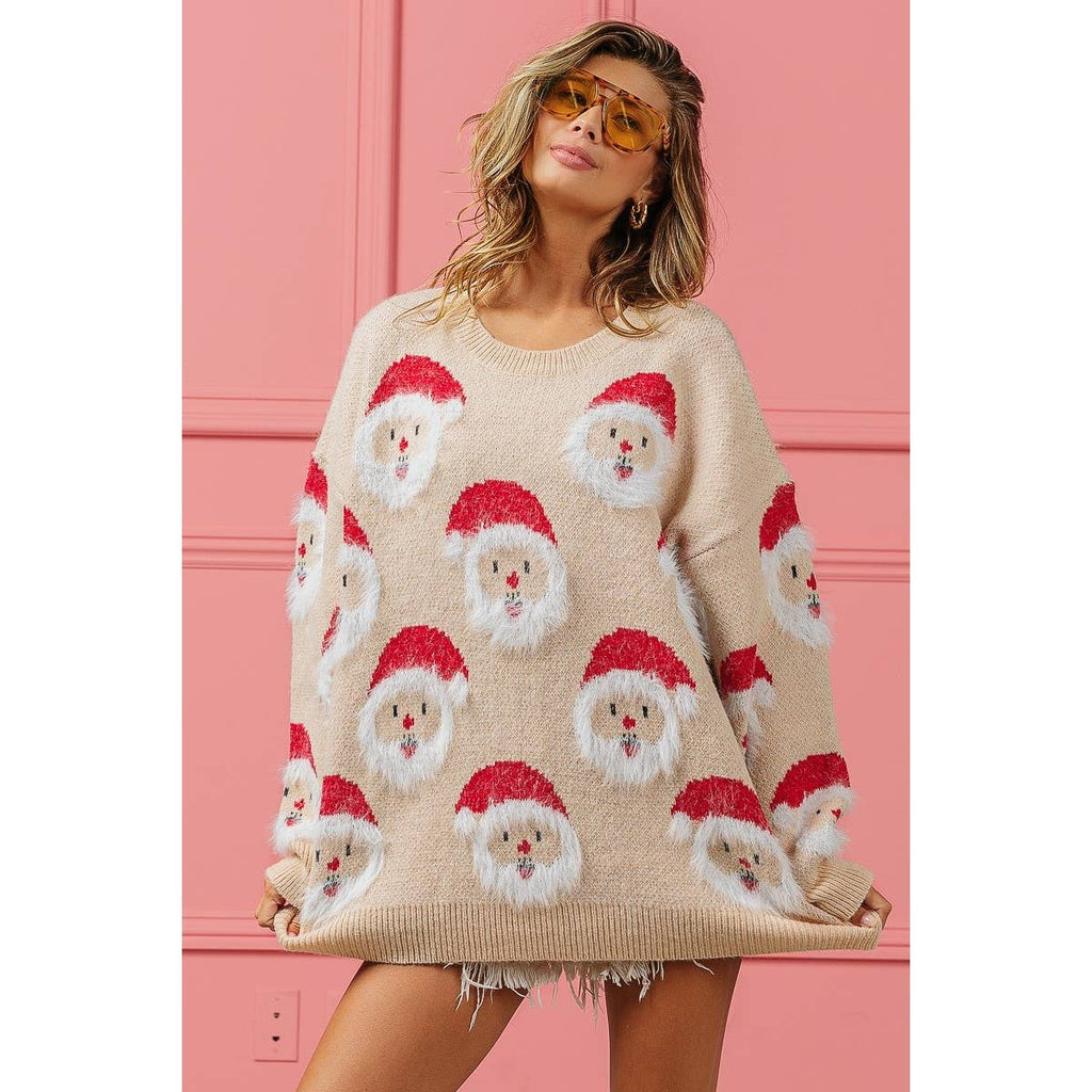 HAIRY SANTA FACE SWEATER TOP