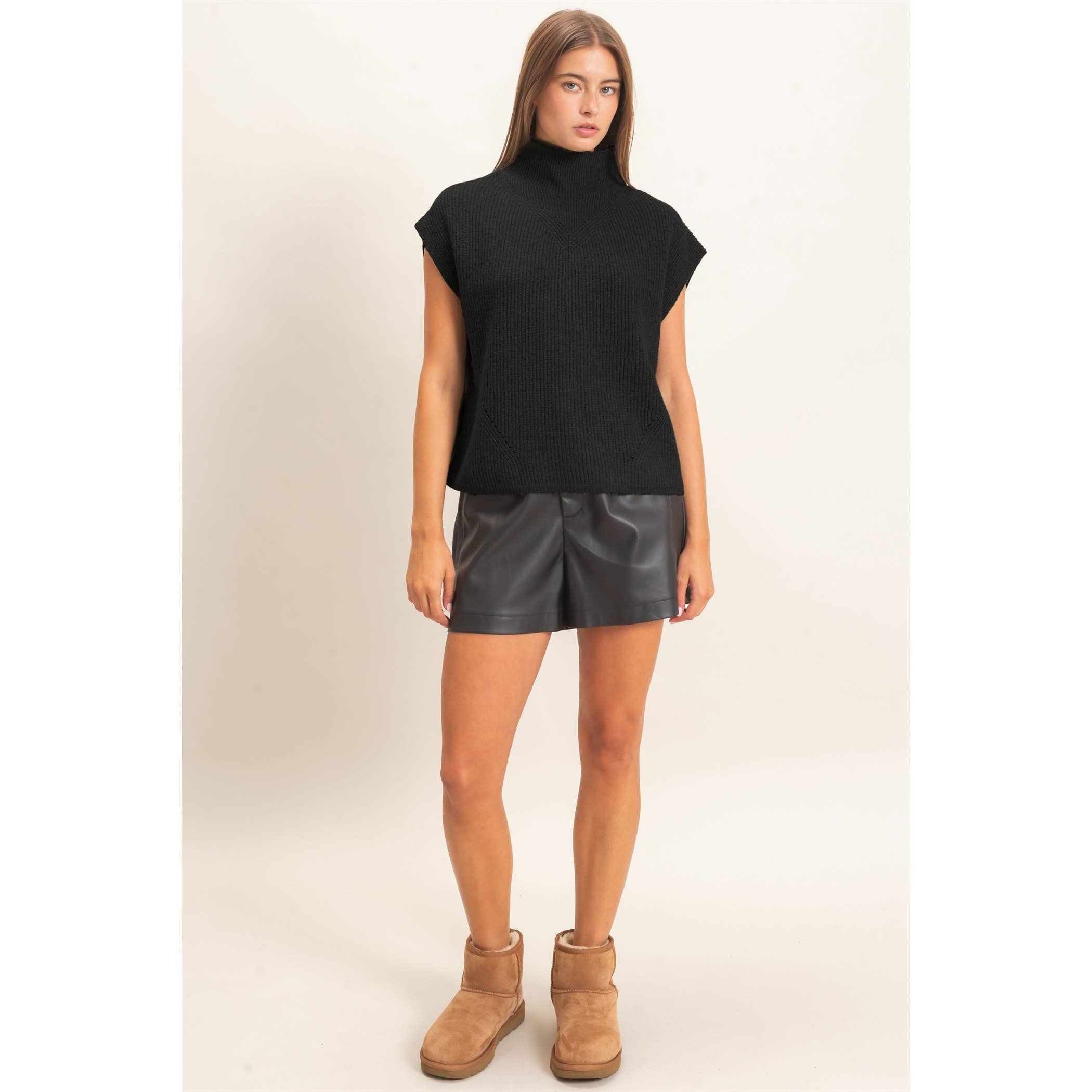Sleeveless High Neck Sweater