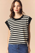 Stripe Cotton And Solid Rib Oversized Sleeveless Top