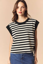 Stripe Cotton And Solid Rib Oversized Sleeveless Top