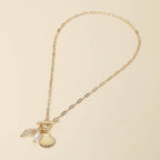 Seashell Pearl Charm Toggle Paperclip Chain Necklace