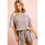 LEOPARD TERRY SIDE DRAWSTRING SHORTS WITH SIDE POCKET