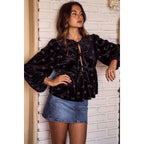HOLIDAY CHRISTMAS RIBBON EMBELLISHED VELVET TOP