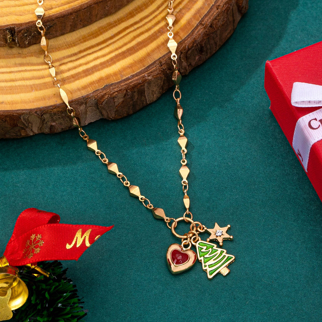 Cluster Christmas Tree and Heart Charm Necklace | 80N93294