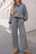 Striped Print Long Sleeve Top Loose 2pcs Set | S-XL