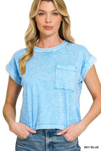 Halo Snow Washed Cotton Cuffed Short Sleeve Top