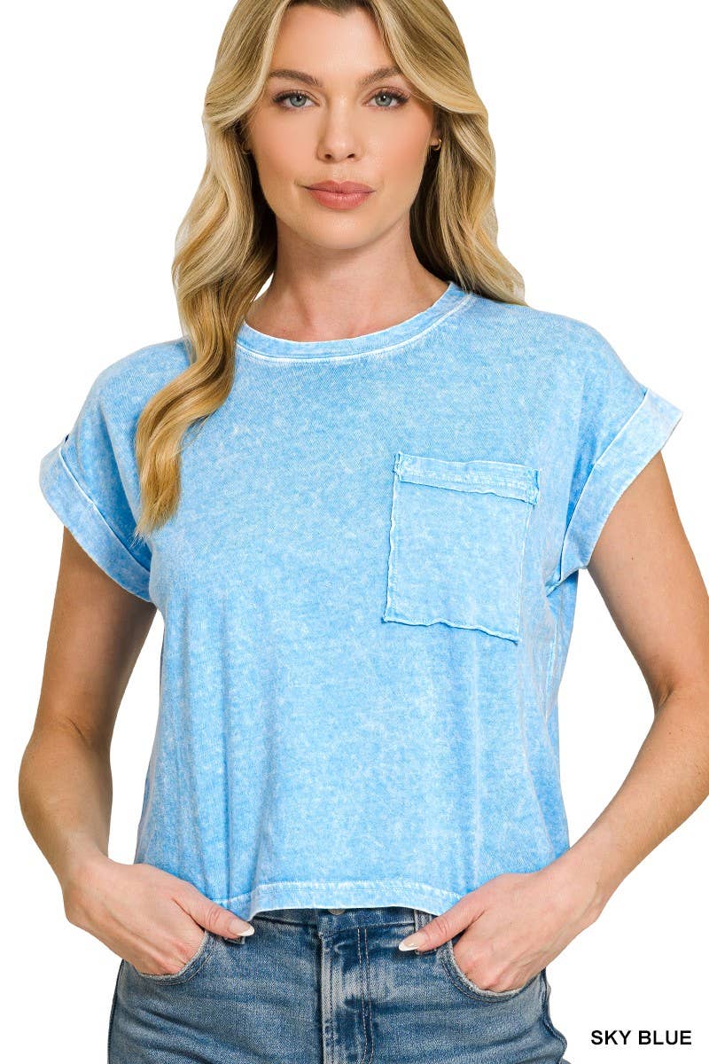 Halo Snow Washed Cotton Cuffed Short Sleeve Top