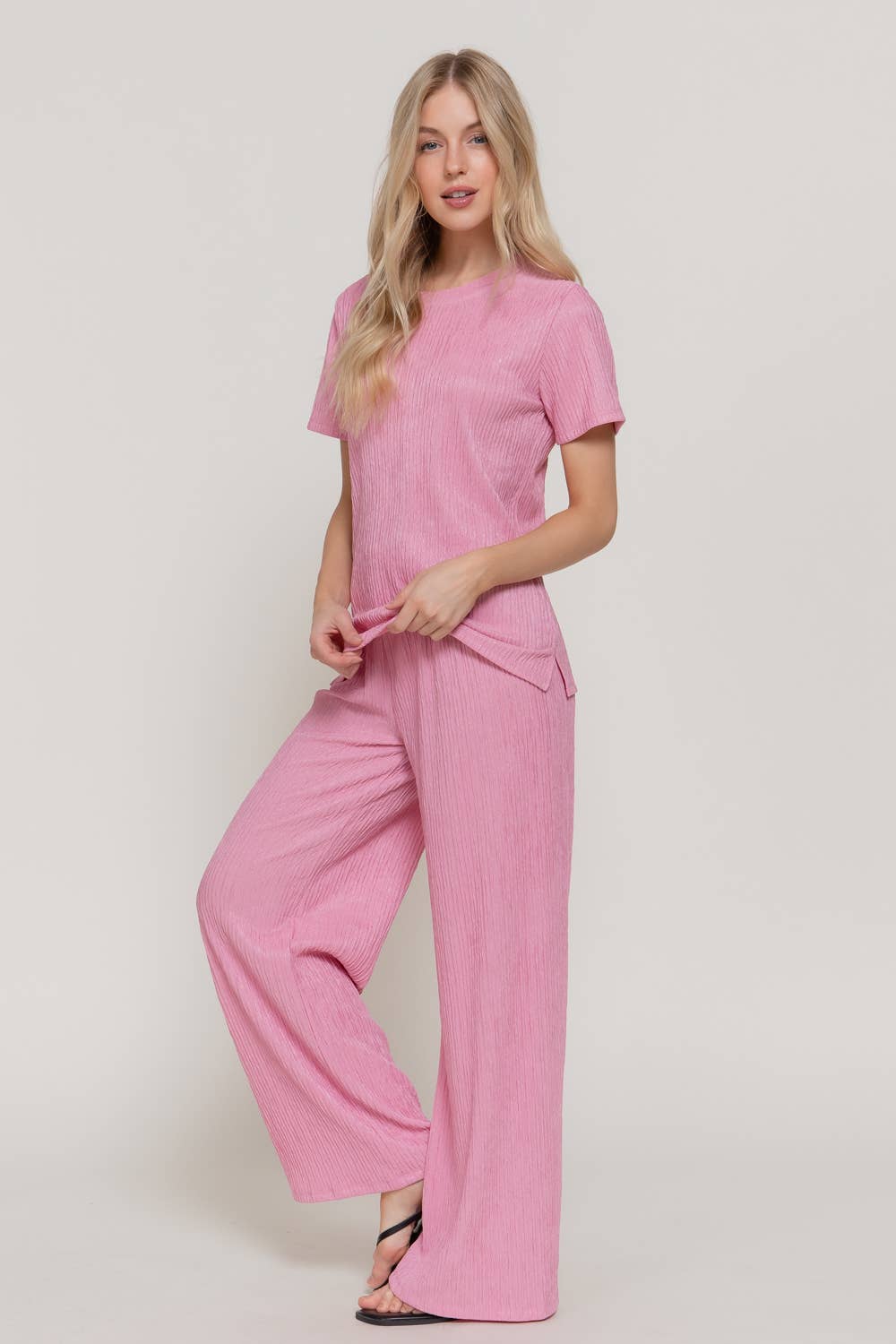Short Sleeve Top & Wide Knit Pants Set