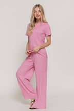 Short Sleeve Top & Wide Knit Pants Set
