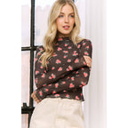 MESH STRAWBERRY PRINT HIGH NECKLINE CROP TOP