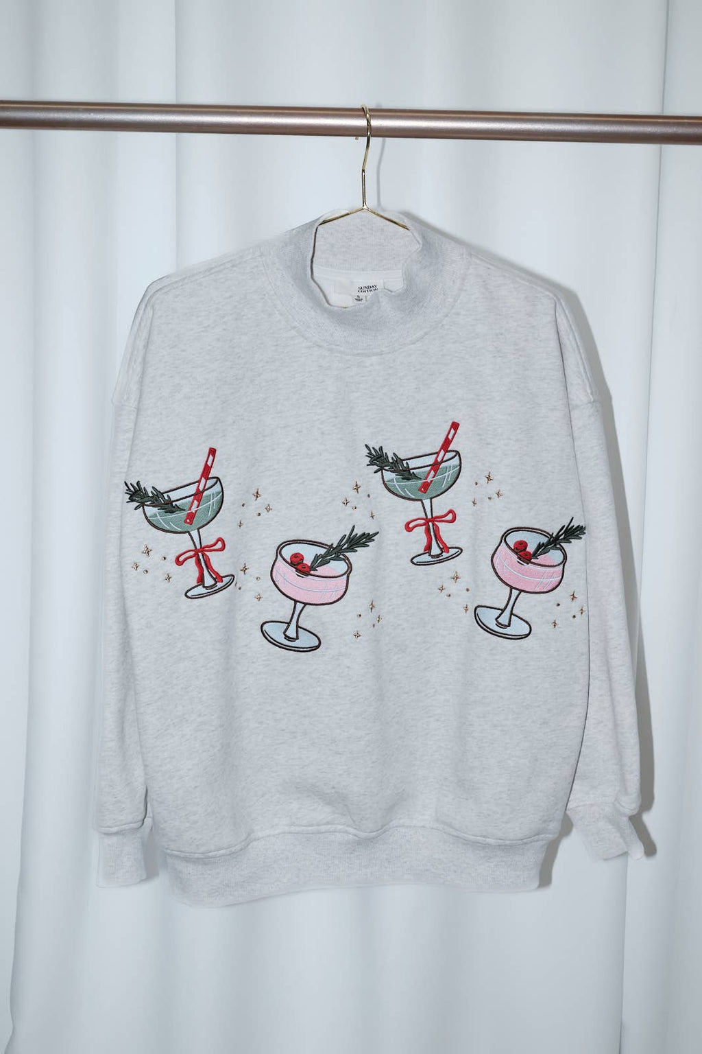 Mock Neck Christmas Cocktail Graphic Sweatshirt