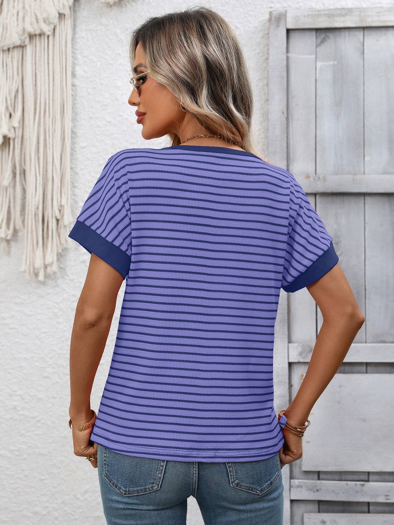 Striped Knit Tee Casual Oversized Boutique T Shirt