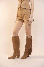 Carly Rhinestone Scallop Denim Shorts