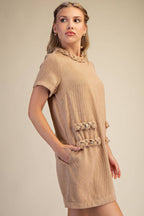 Round Neck Twist Trim Mini Dress