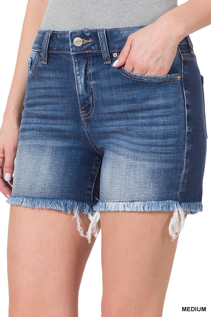 Distressed Cuffed Raw Hem Denim Shorts