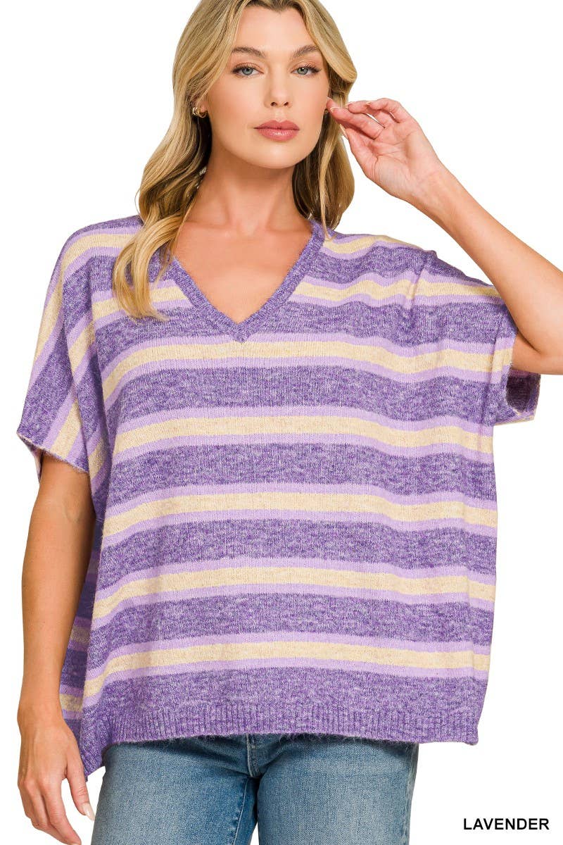 Wool Blend Stripe V-neck Boxy Sweater