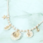 Ocean Inspired Seashell Starfish Charm Station Pearl Beaded Necklace