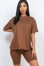 Loose Fit Top Oversize Shirts And Bike Shorts Set