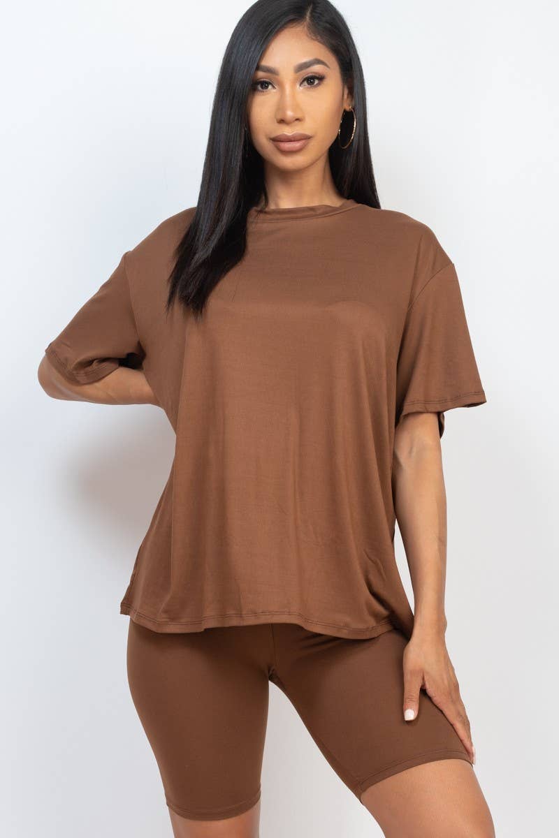 Loose Fit Top Oversize Shirts And Bike Shorts Set
