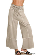 French Terry Washed Exposed-seam Wide Leg Pants