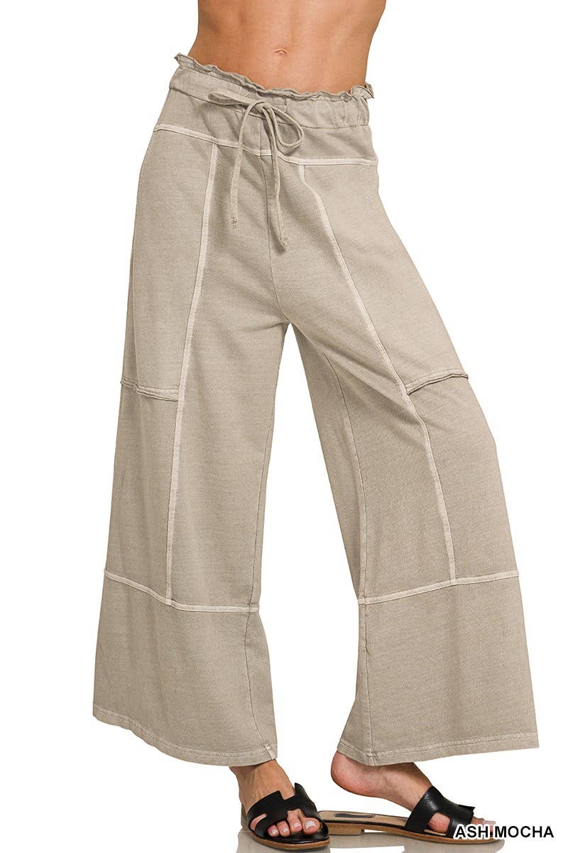 French Terry Washed Exposed-seam Wide Leg Pants
