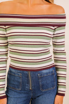 Striped Foldover Off-Shoulder Sweater Top