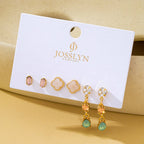 Mixed Clover Rhinestone Stud Drop Trio Earring Set| 80E62676