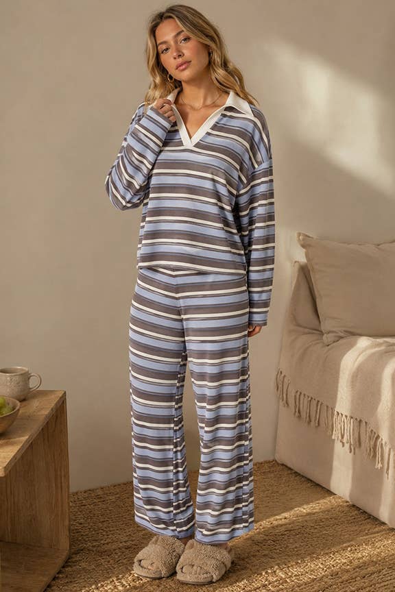 Striped Polo Lounge Set