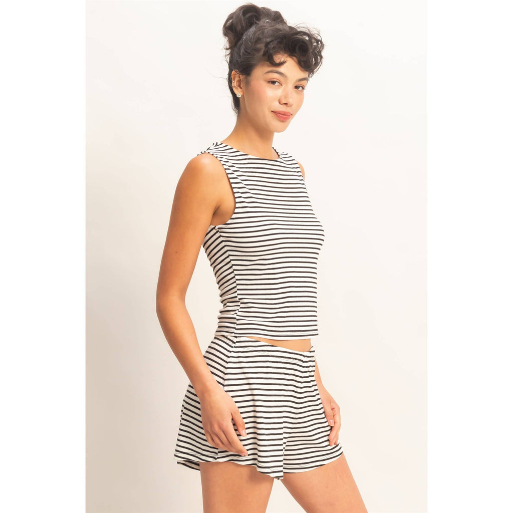 Striped Sleeveless Tank And Shorts Set