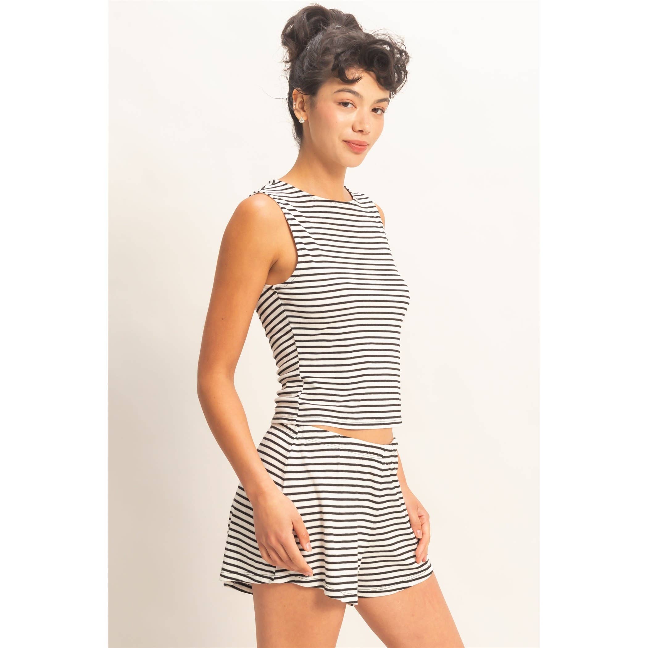 Striped Sleeveless Tank And Shorts Set