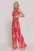 Sleeveless Top & Wide Print Knit Pants Set