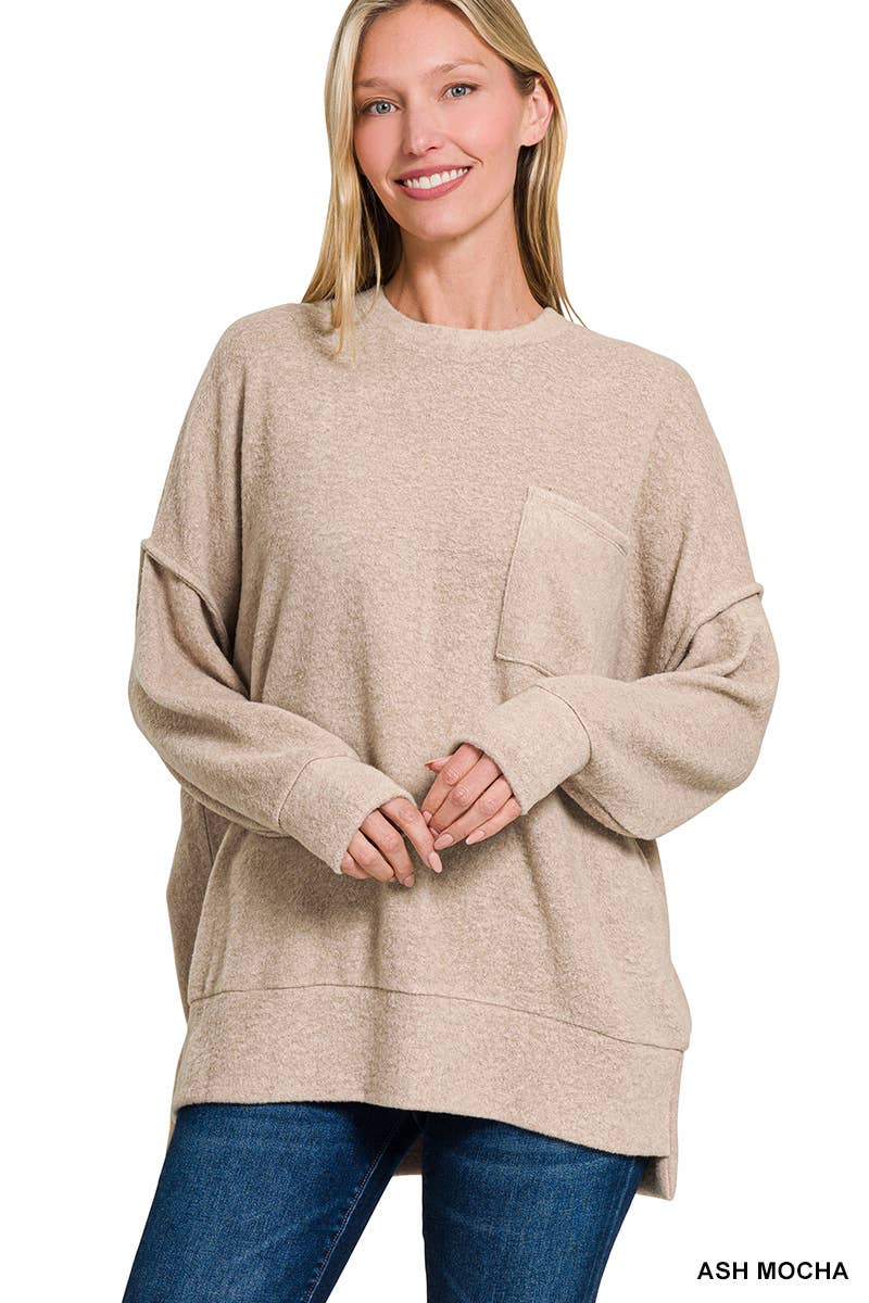 Brushed Melange Drop Shoulder Oversized Sweater