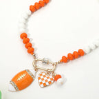 Gameday Football Heart Charm Carabiner Pendant Beaded Necklace