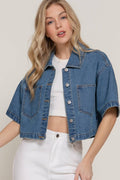 Short Sleeve Boxy Short Denim Jacket