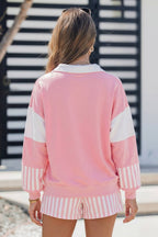 Striped Long Sleeve Shift Fit Two Piece Shorts Set S-4X
