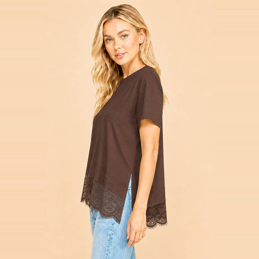 Asymmetrical Lace Trim Top B